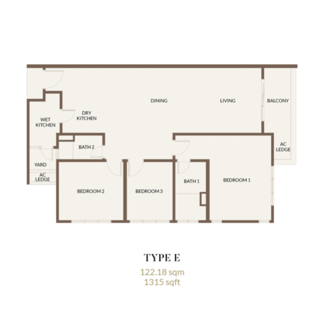 Aethera Residences Type E 1,315 sq ft floor plan