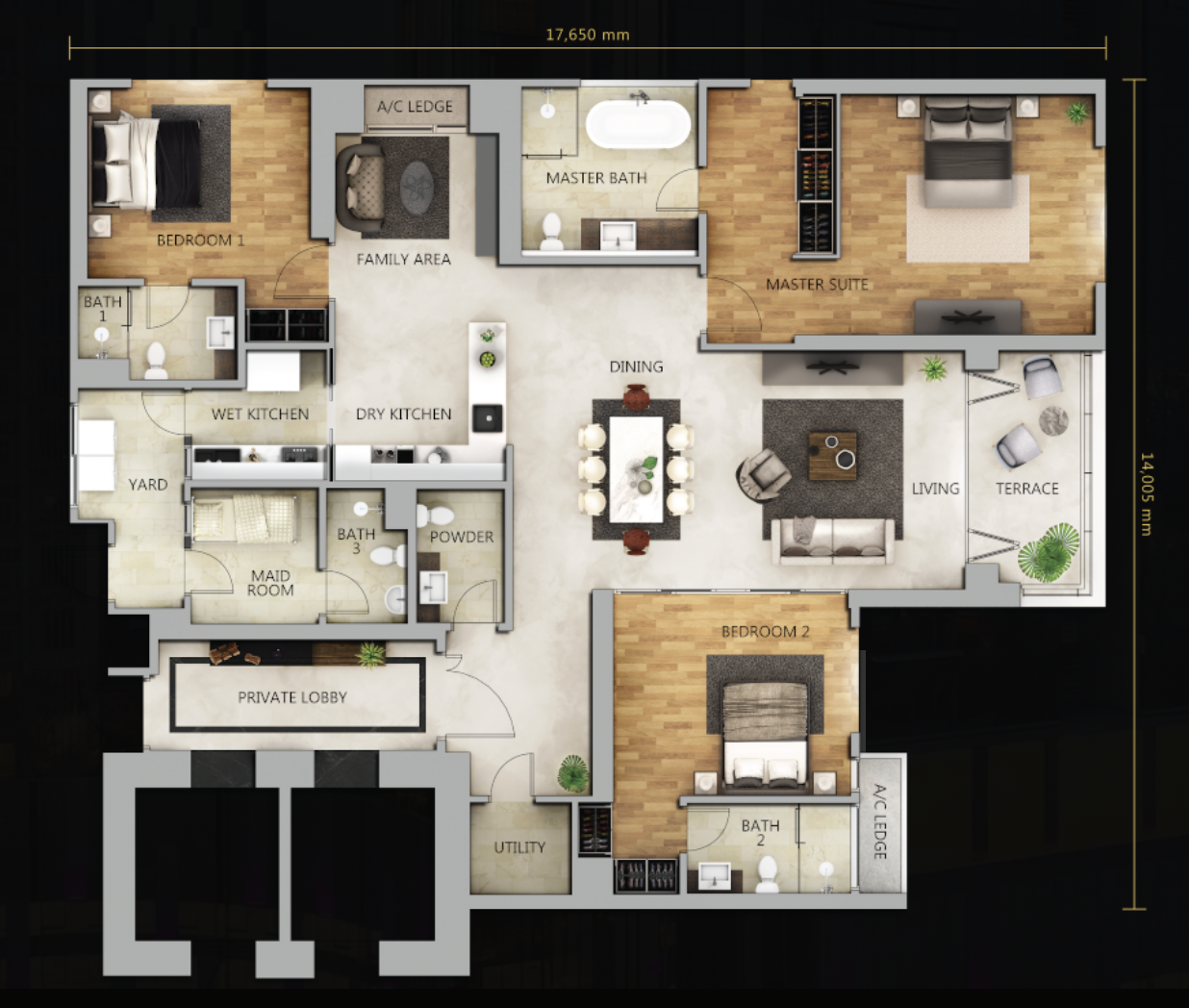 The Astaka @ One Bukit Senyum Type A1 2,207 sq ft floor plan