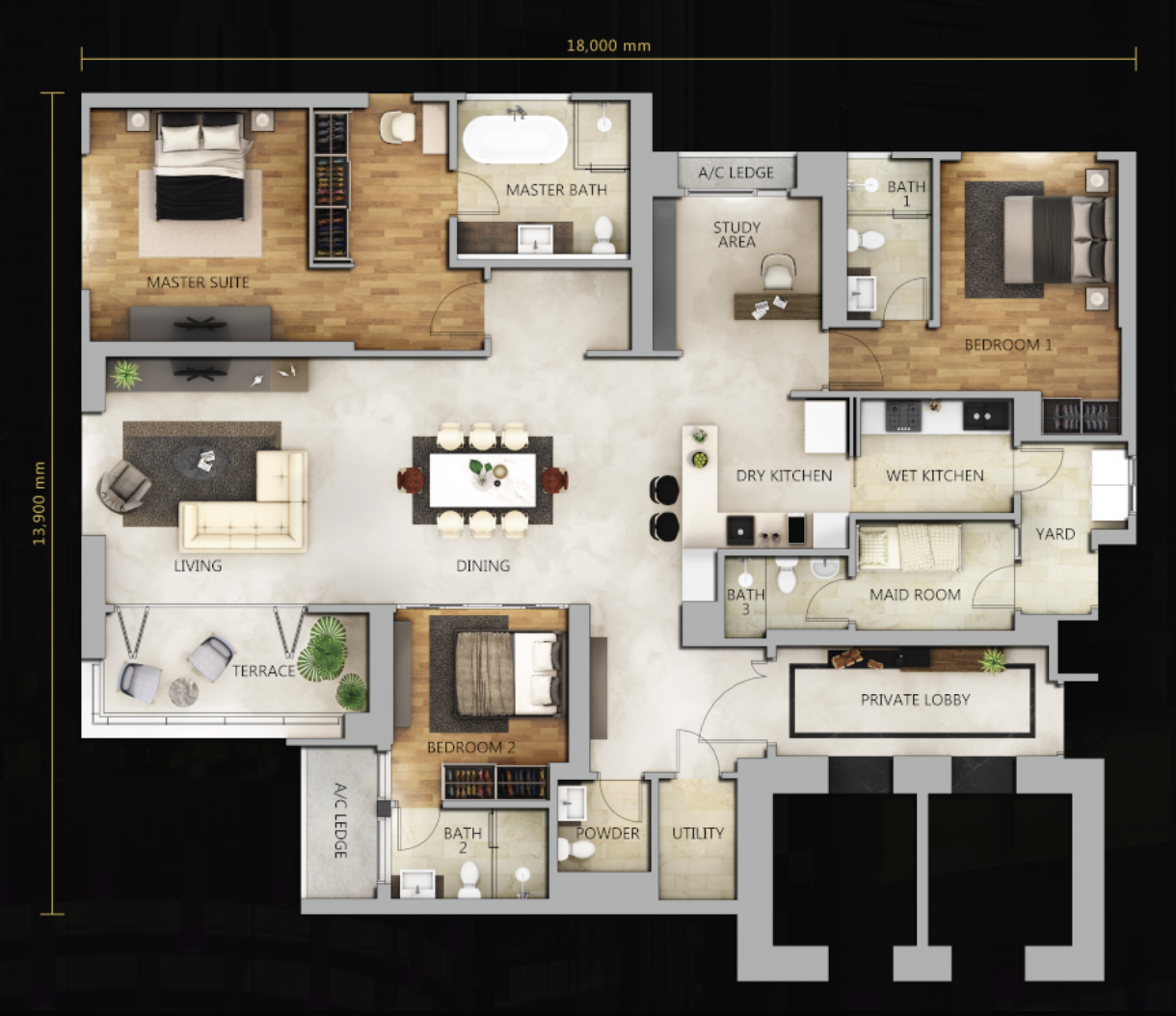 The Astaka @ One Bukit Senyum Type A2 2,217 sq ft floor plan