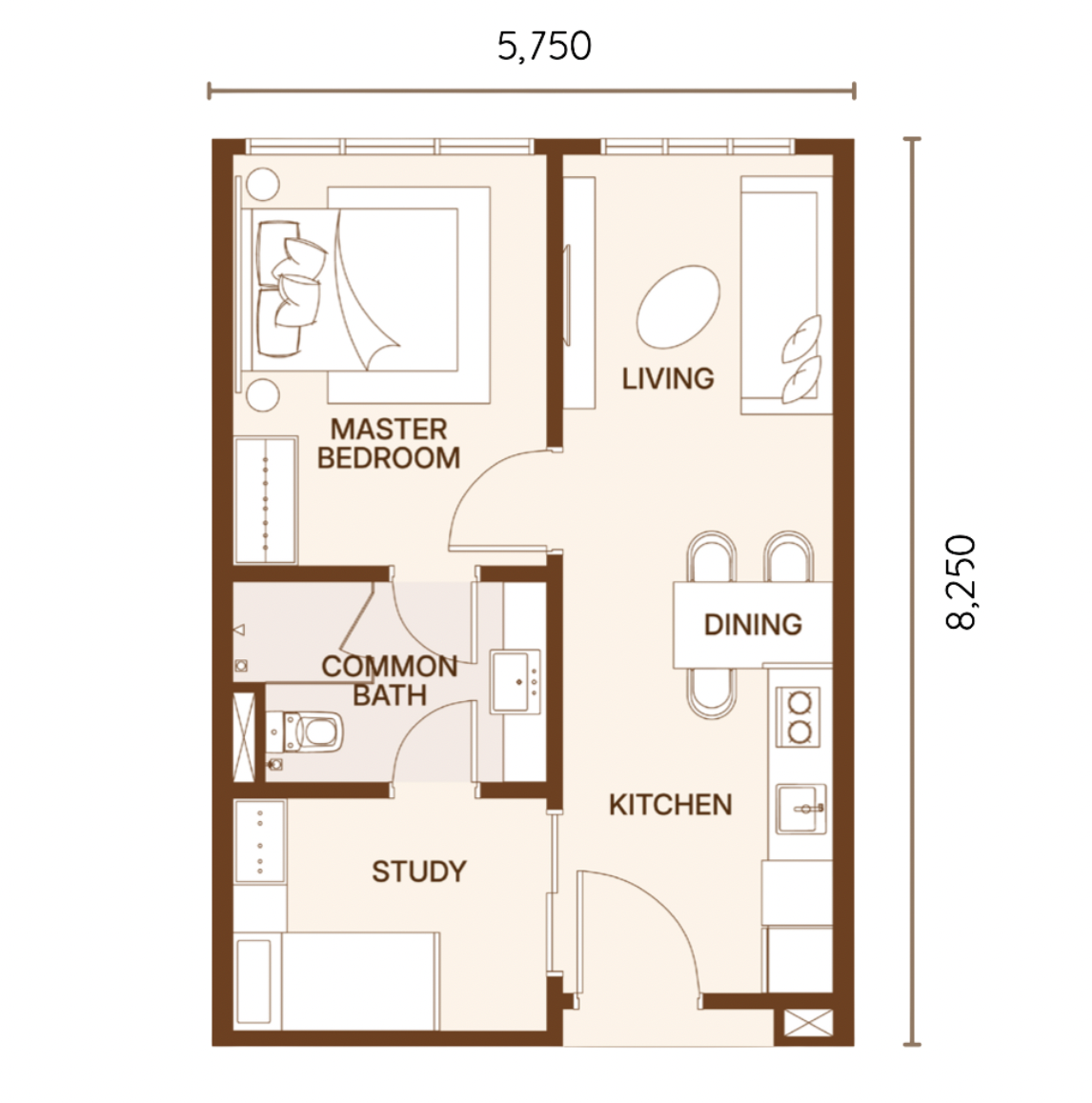 Coronade Twins Type B 511 sq ft floor plan