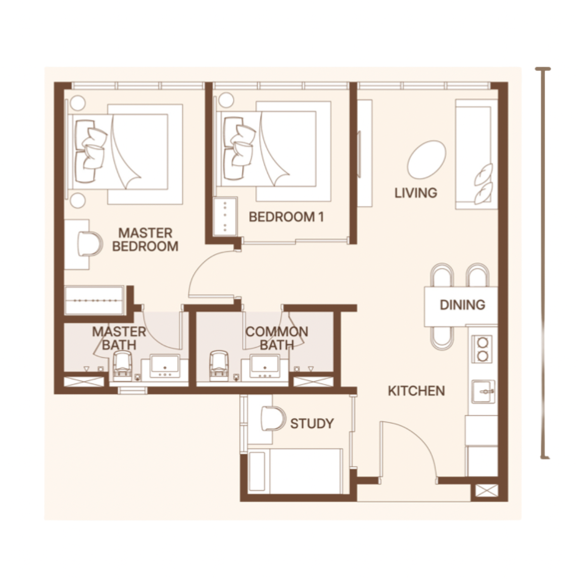 Coronade Twins Type C 705 sq ft floor plan