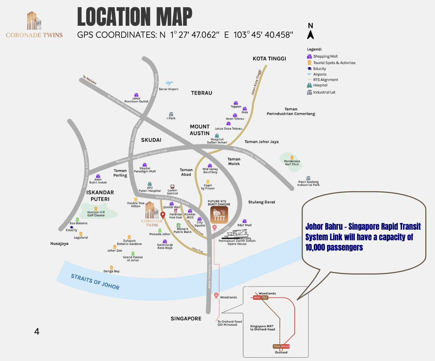 Coronade Twins location map showing surrounding Johor Bahru connections