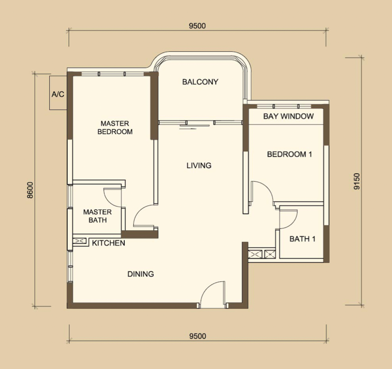 Country Garden Danga Bay Type B 816 sq ft floor plan