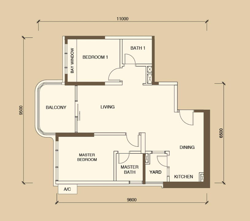 Country Garden Danga Bay Type C 882 sq ft floor plan