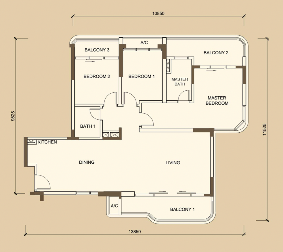 Country Garden Danga Bay Type F 1,264 sq ft floor plan