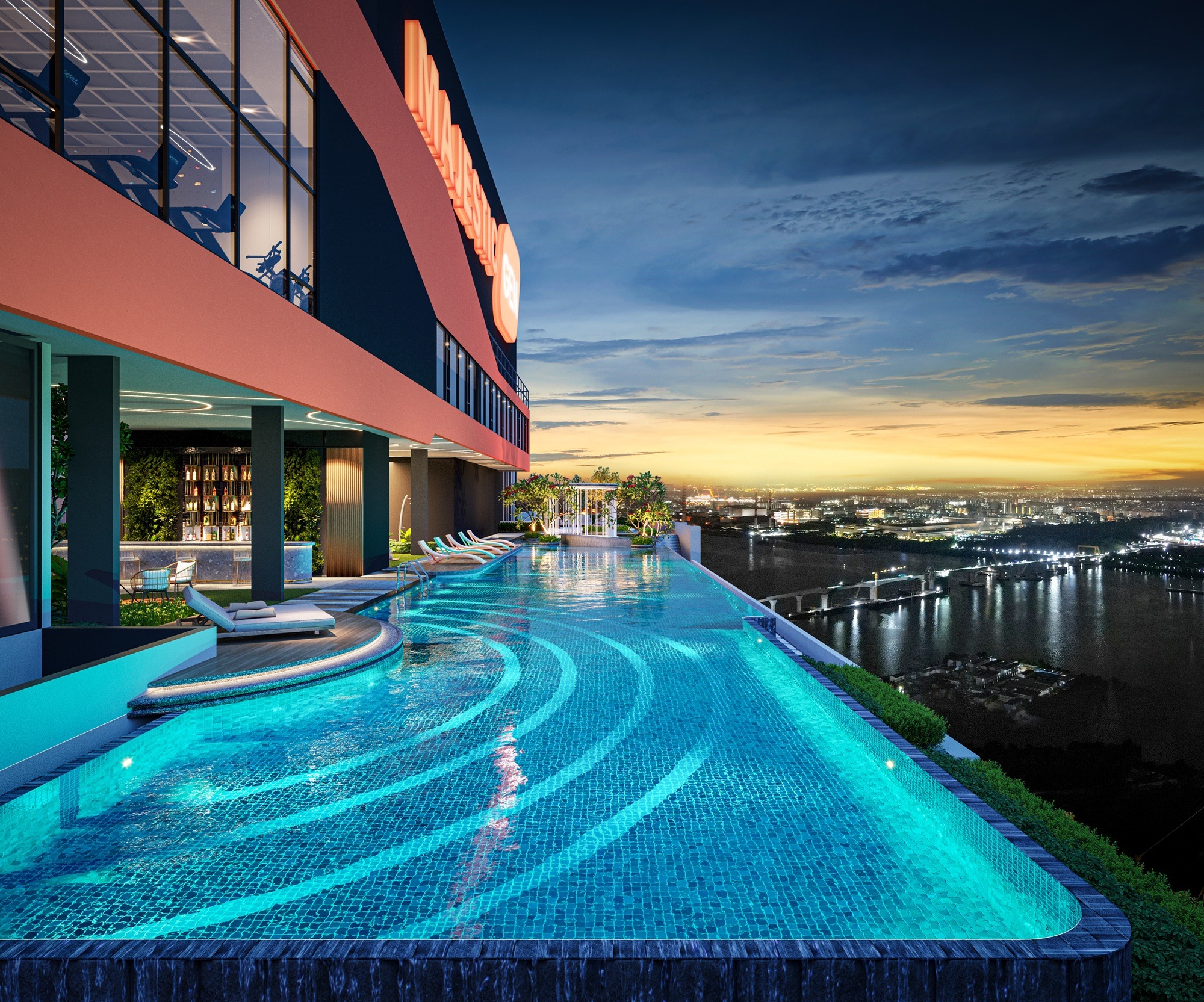 Artist impression of the Gen Sphere rooftop infinity pool and gym