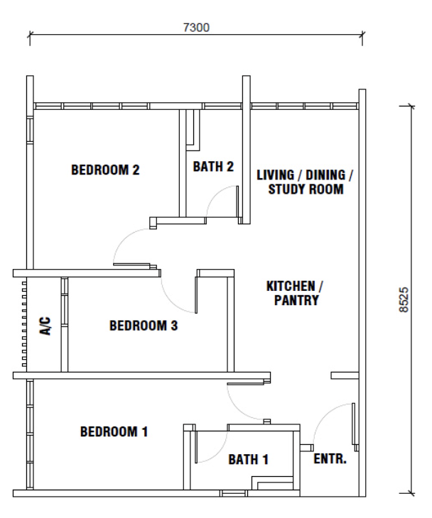 Majestic Gen Sphere Type C / C1 652 sq ft floor plan