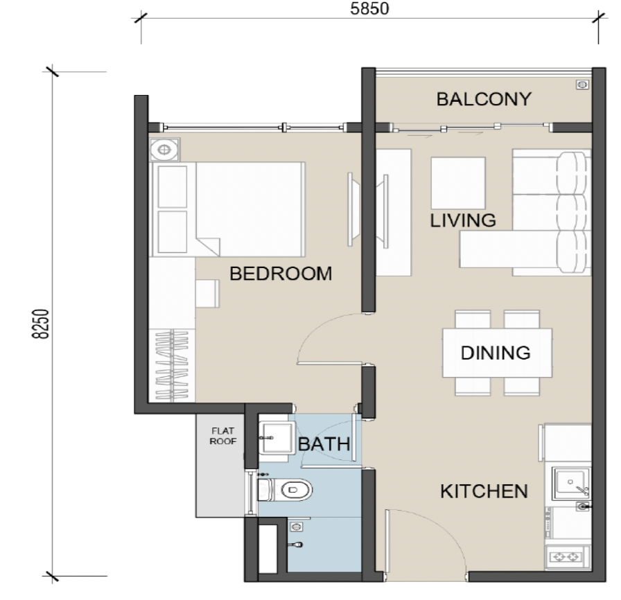 The Address @ Maxim Pelangi Type A1 450 sq ft floor plan