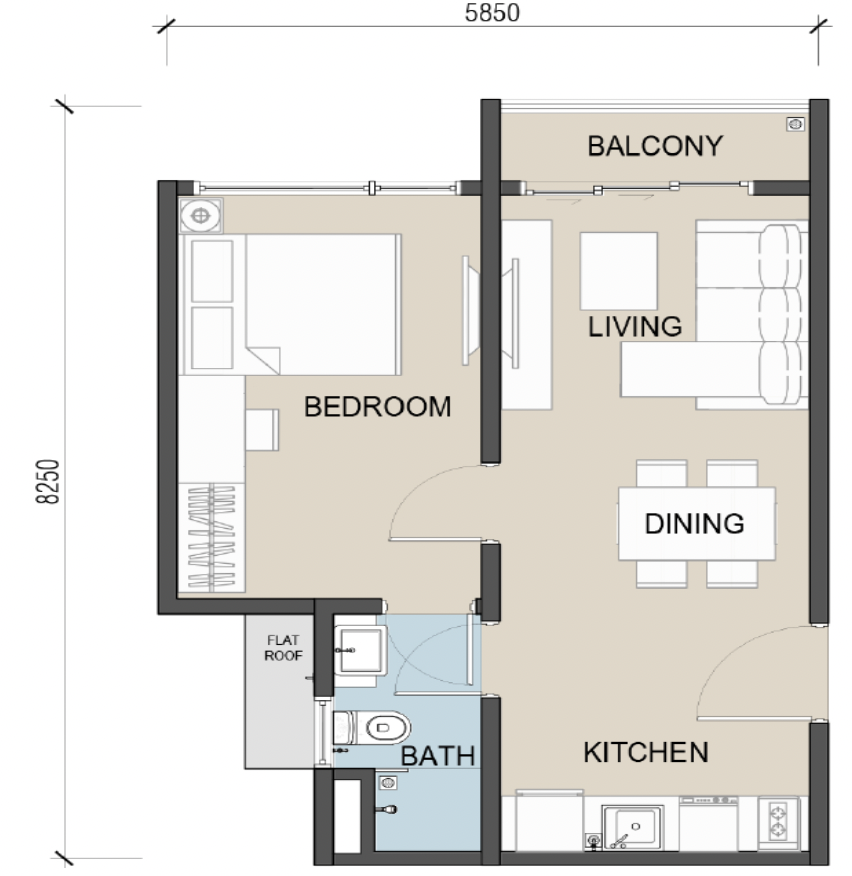 The Address @ Maxim Pelangi Type A2 450 sq ft floor plan