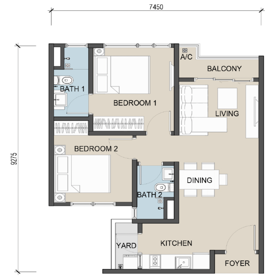 The Address @ Maxim Pelangi Type B1 660 sq ft floor plan