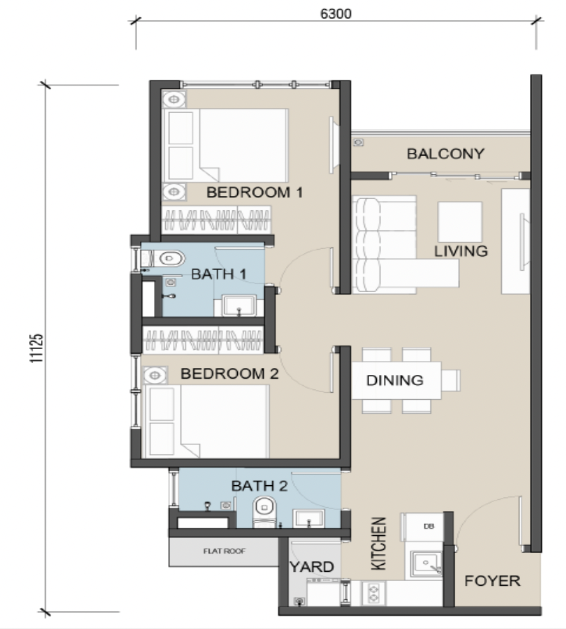 The Address @ Maxim Pelangi Type B2 660 sq ft floor plan